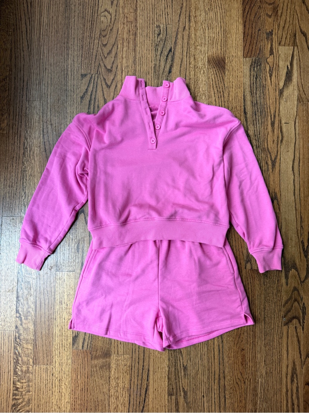 Pink Two-Piece Lounge Set - Pullover & Shorts